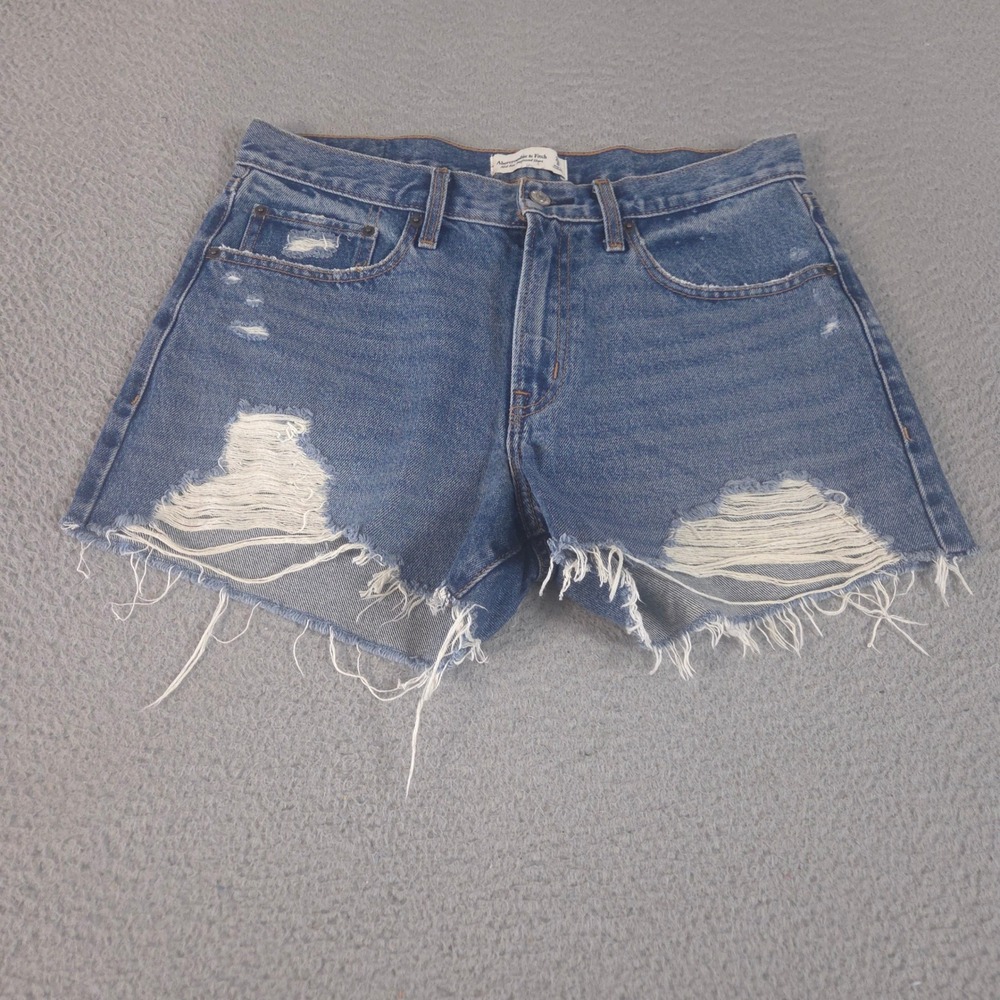 Abercrombie & Fitch Shorts Womens 28/6 Blue Mid Rise Boyfriend Denim Distressed